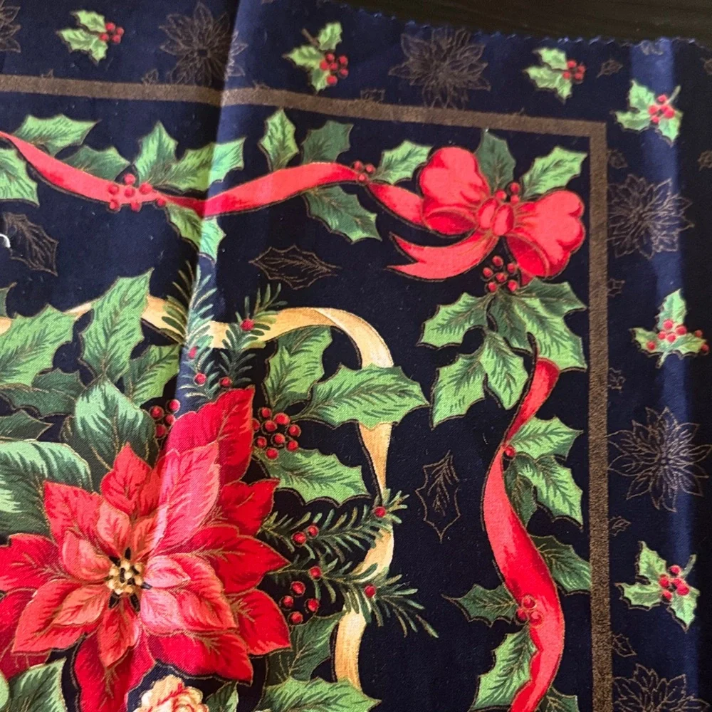 New 2 panels 18” x 20” Festive Floral Fabric with Red and Green Design